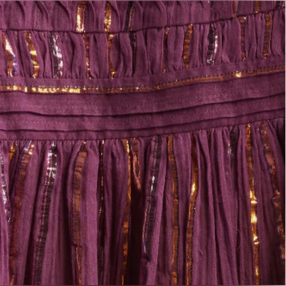 Farm Rio Burgundy Pleated Yoke Metallic Stripe Long Sleeve Button Blouse XS - Picture 5 of 11